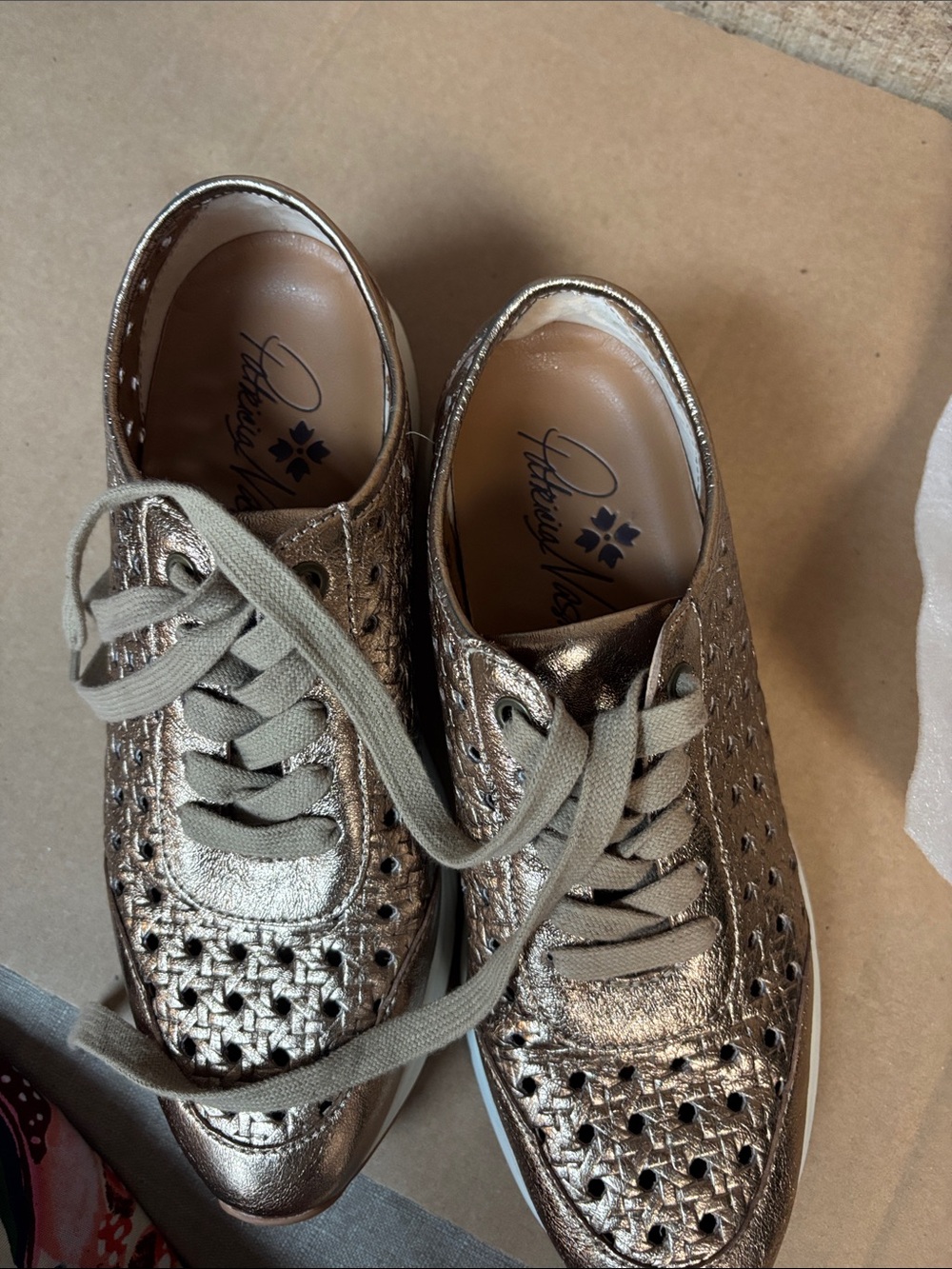 Patricia Nash Metallic Rose Gold Perforated Lace-Up Sneakers